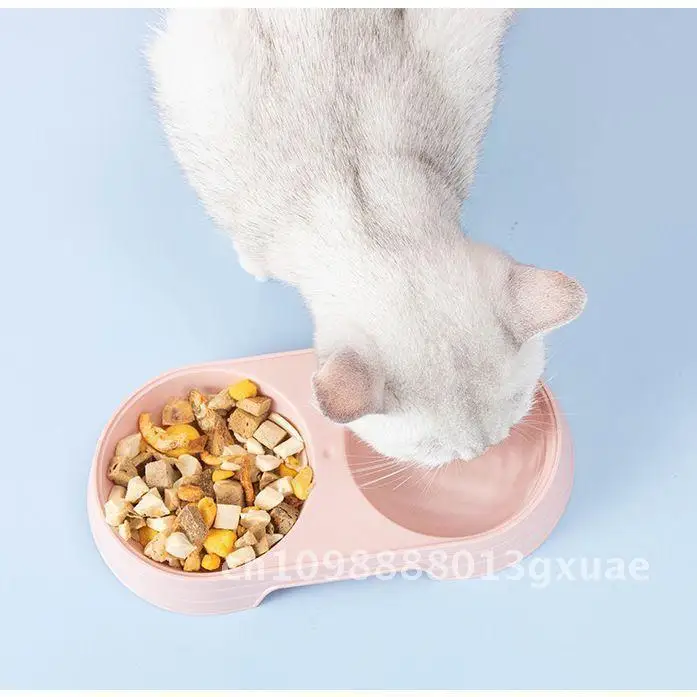 Zestaw misek dla psów i kotów o podwójnym zastosowaniu, łatwy w czyszczeniu, okrągła plastikowa miska dla zwierząt odporna na uderzenia na wodę i karmę, różowa, niebieska, beżowa, fioletowa.