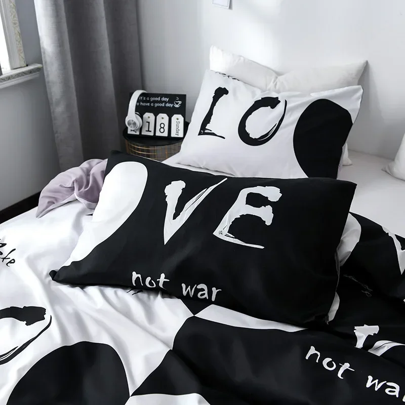 Love Heart Bedding Set Simple Plaid Duvet Cover 200x200 Pillowcase Single Double Queen King Nordic Couple Bed Cover Bedclothes