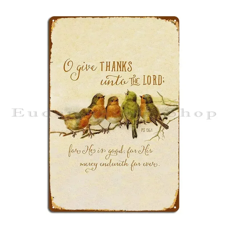 Give Thanks Vintage Birds Metal Plaque Poster Design Rusty Designing Kitchen Wall Decor Tin Sign Poster