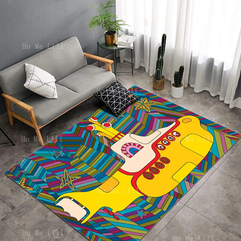 Fantasy Cartoon Animated Film Submarine The Fab Four Yellow Boat Ocean Painting Hippie Life Flannel Floor Rugs By Ho Me Lili