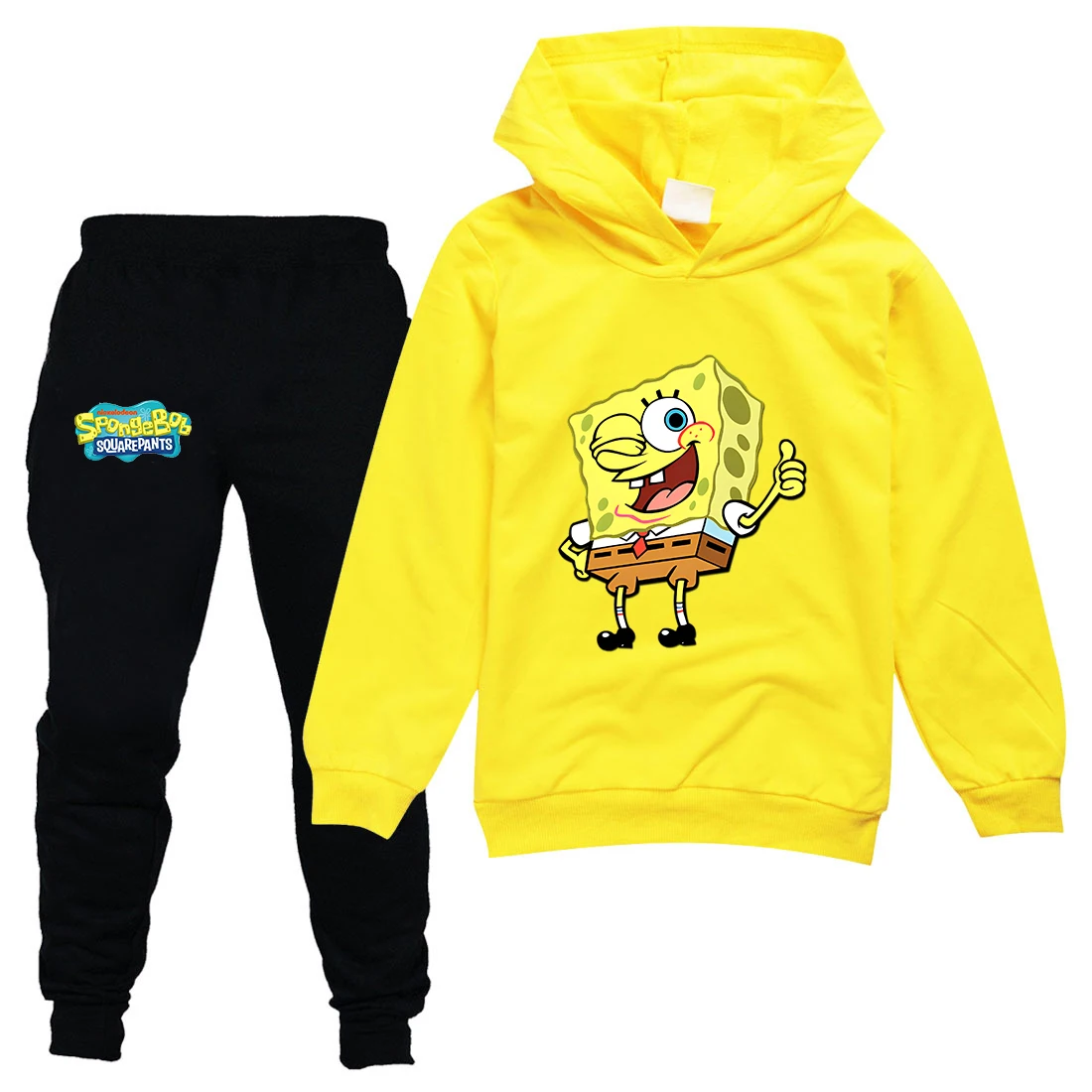 

Potdemiel SpongeBob Kids Spring Autumn Casual Sportswear Girl Boy Print Hoodie Black Pants Teen Chilren Outerwear Clothing Sets