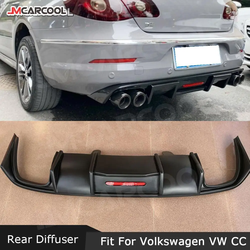 Carbon Fiber Car Rear Lip Diffuser With Lamp for Volkswagen VW CC 2013-2017 FRP/PP Prime Black Bumper Protector Guard Styling