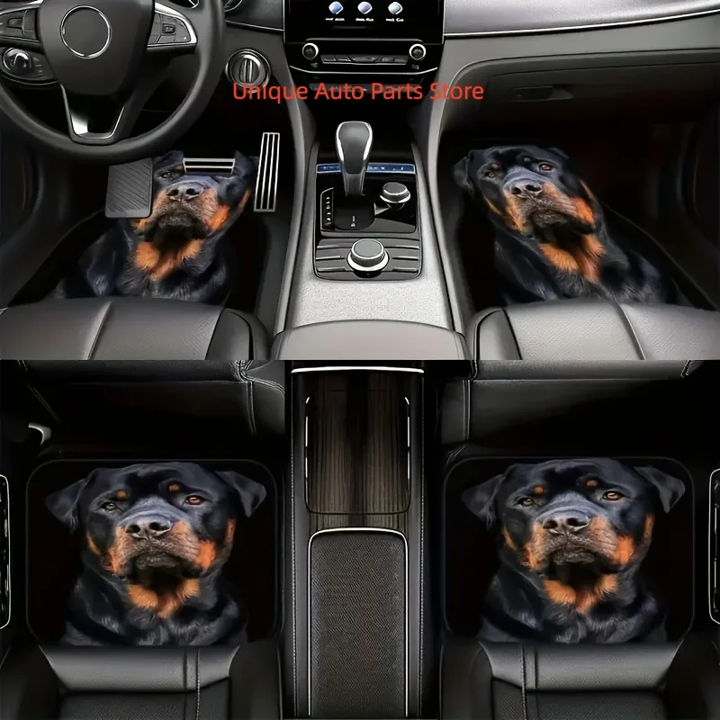 

4pcs Fit Rottweiler Dog Pattern Car Floor Mats Set - Anti-Slip Front& Rear Seat Protection Pads, Vehicle Interior Decor with Pe
