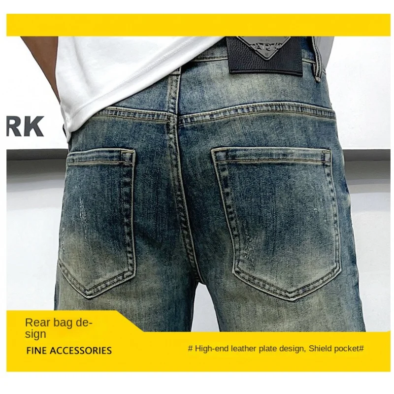 Europe and the United States high-end fashion 2024 summer Fitted denim shorts Korean version of retro washed blue pants