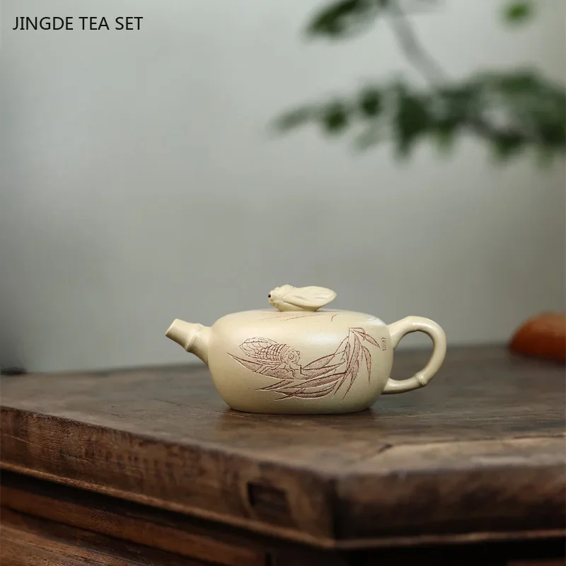 13.1x5.6cm handmade purple clay teapot original mineral green mud cicada chirping high-end tea making pot Kung Fu tea set