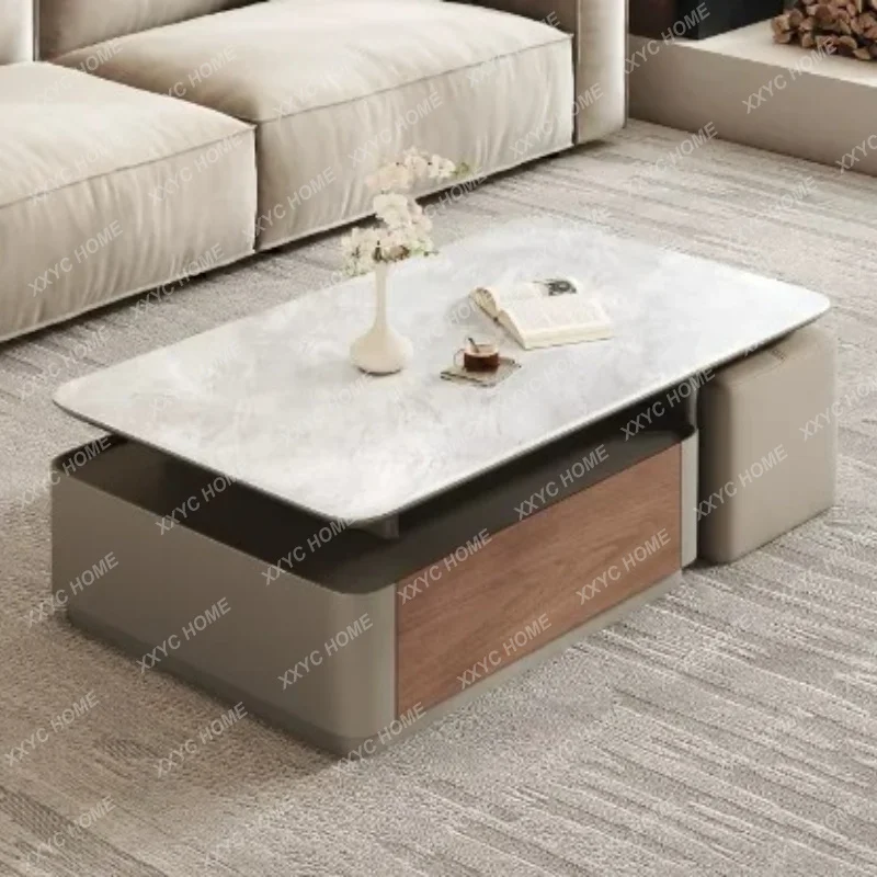 XXStyle Extendable High-Tech Stone Coffee Table TV Stand Combo Modern Minimalist Luxury