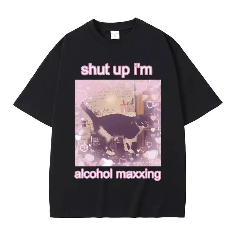 

Футболка Shut Up I'M Alcohol Maxxing с милым принтом кота в кавайном стиле, короткая Sl