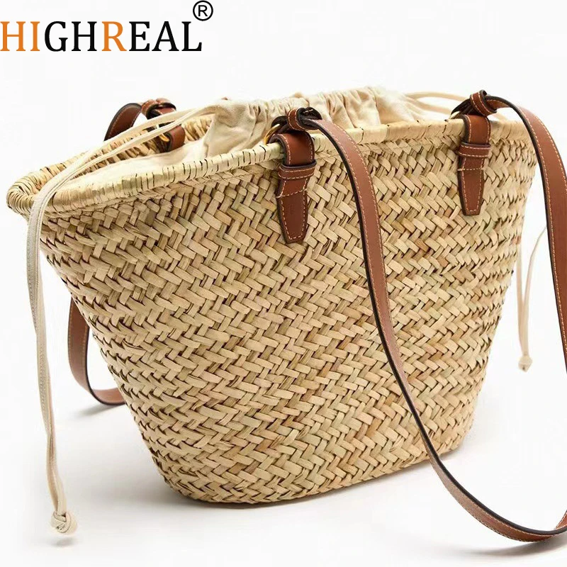 

Luxury Design Straw Woven Tote Bags Summer Casual Large Capacity Handbags New Fashion Beach Women Shoulder Simple Style Shopping