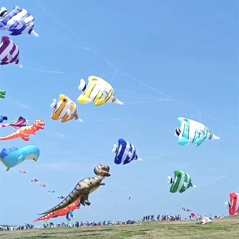 Cerf-Volant Souple Gonflable en Forme de Poisson Volant, avec Pendentif, Grand Moulinet, Idéal pour le dehors en Plein Air et le Parapente, pour Adulte