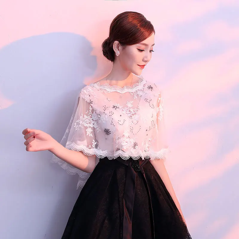 Short Front Back Long Wedding Cape Lace Edge Elegant Women Dress Jacket White Wedding Dress Shawl complementos de boda