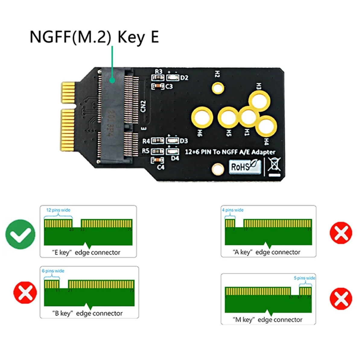 AX200/201/210 WIFI6 Module to 12+6 Pin Adapter Board Support 2230 M.2 Key A/E Module Replacing BCM94360CS2