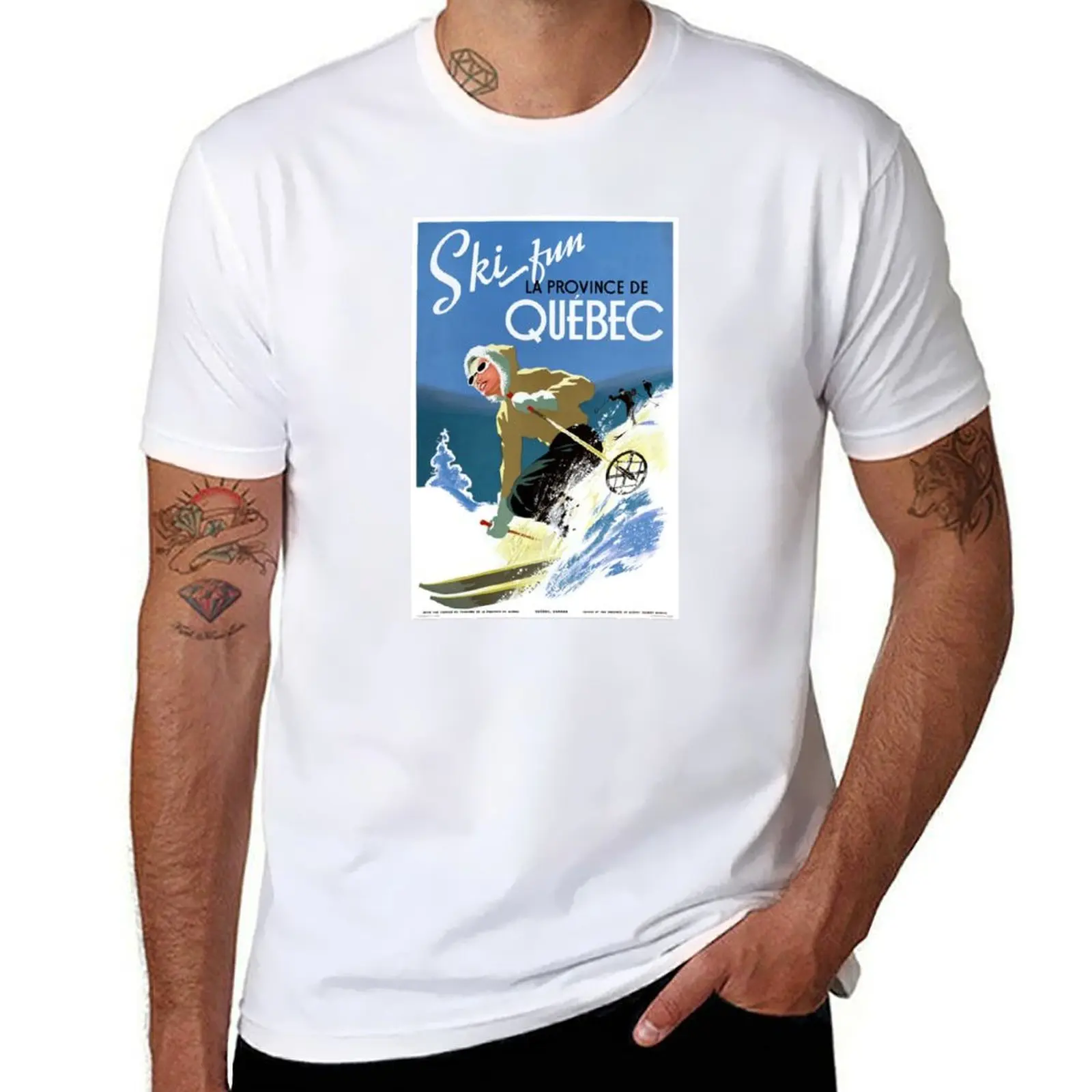 

Quebec Canada Vintage Travel Poster Restored T-Shirt man t shirt cotton man t shirt graphic T-Shirt