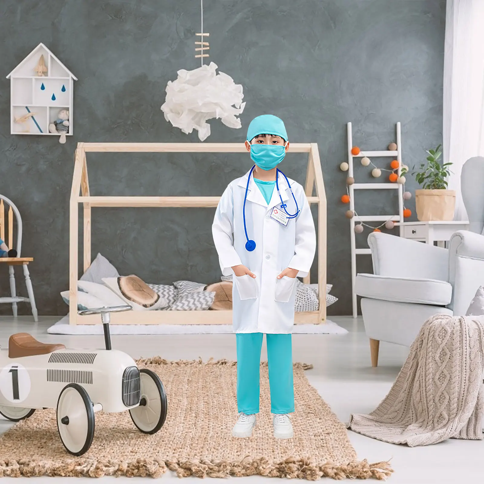 

1 Set Kids Doctor Costume Outfit Premium Breathable Play Party Stage Cosplay Set For Children Toddler Nurse Scientist Props