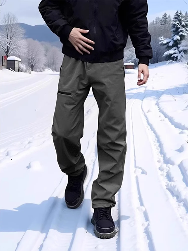 سراويل رجالي للتنزه سيرًا على الأقدام بتصميم أمريكي عتيق سراويل شتوية سميكة من الصوف للتزلج في الهواء الطلق لتسلق الجبال سراو...