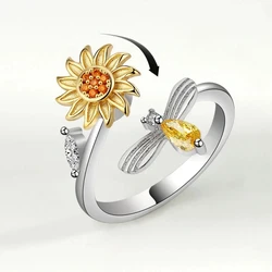 1pcs plated Imitation Gold Ring Simple Women Jewelry Rotatable Micro set Zirconia Personalized Luxury Casual Jewelry