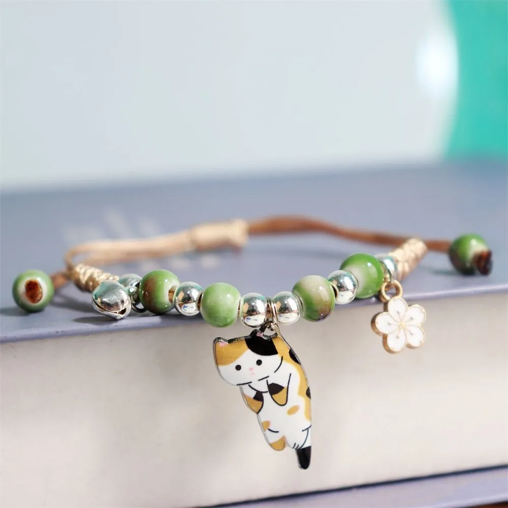 Fashion Charm Cartoon Cat Bracelet Adjustable Bracelet Jewelry Cute Animal Bracelet Lucky Flower Friendship Bracelets for Girl