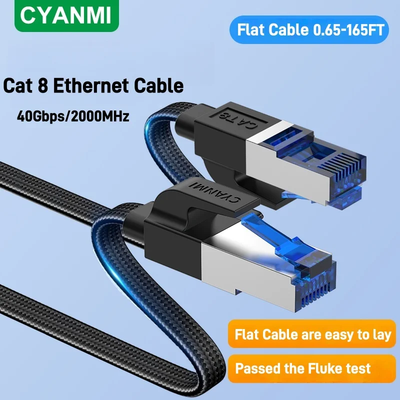 Câble Ethernet CYANMI Cat 8, câble LAN RJ45 plat haute vitesse pour câble cat6 cat7 cat5e, PS4, Xbox, routeur, Modem, jeu