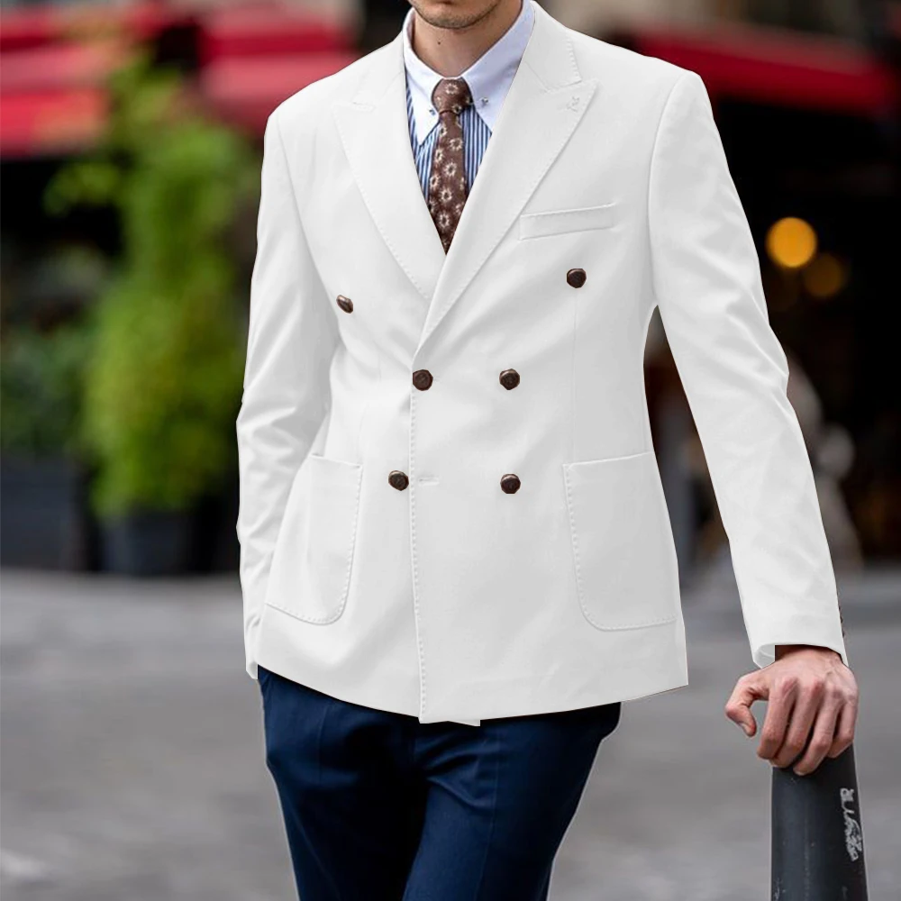 Men Suit Jacket Double Breasted Slim Fit Stylish Casual Blazer Elegant Formal Coat Comfortable Business Attire Trendy Mens Outer