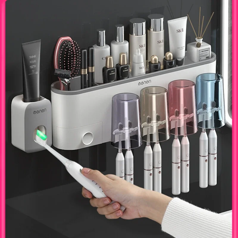 

Toothbrush rack punch-free mouthwash Cup Brush Cup wall-mounted bathroom wall-mounted rack electric family suit