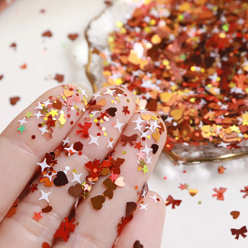 5g Cute Sweet Sequins For Epoxy Resin Filling Reddish Brown Love Heart Bowknot Glitter Paillette Kawaii Resin Shaker Fillers DIY view 6