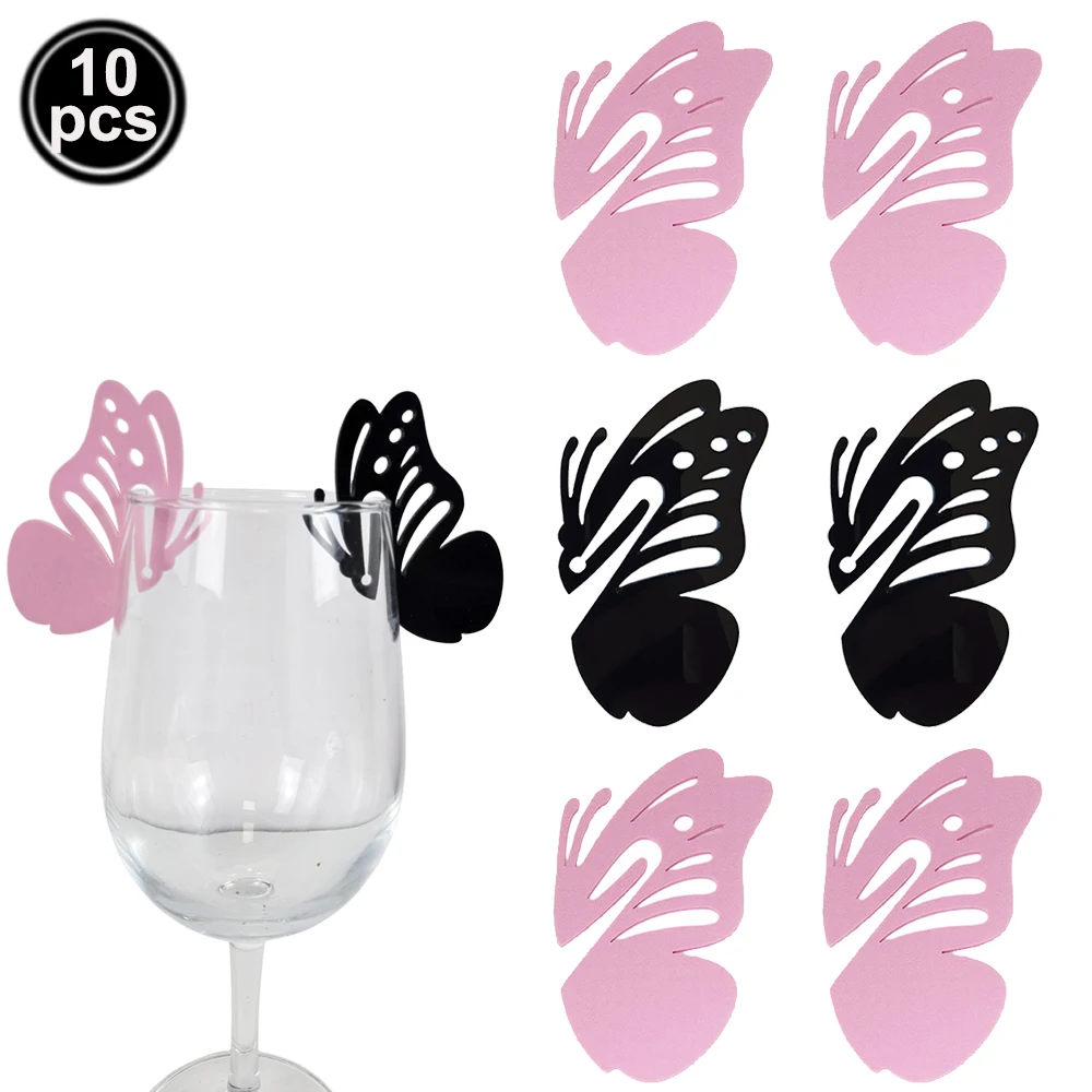 10 قطع من علامات المشروبات على شكل فراشة من الأكريليك، علامات مشروبات ذاتية الصنع لتزيين حفلات أعياد الميلاد وحفلات الزفاف وحفلات العزوبية #1