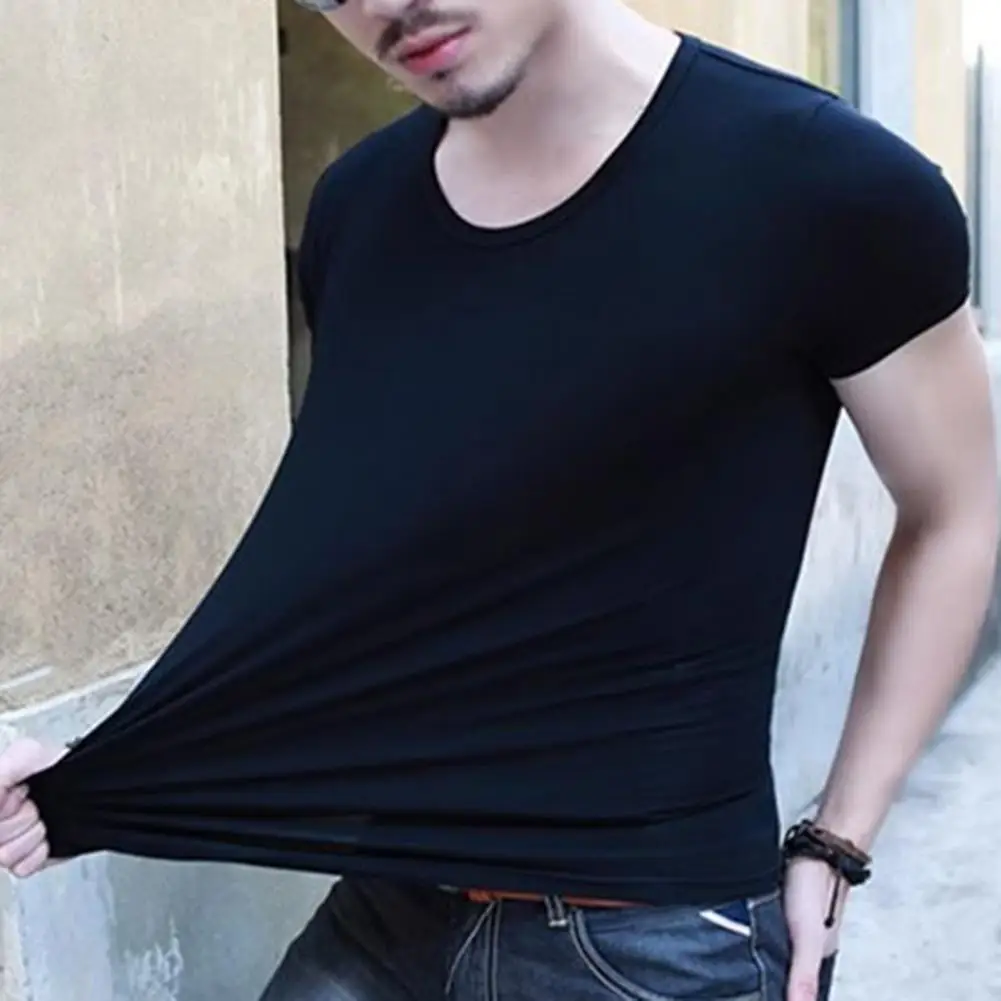 Summer T shirt Short Sleeve Solid Color T shirt Soft Basic Round Neck Tee Thin Pullover Blouse Simple Style Casual Men Top