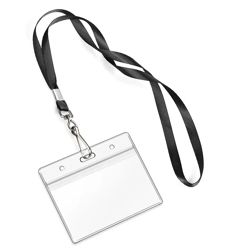 100Pcs Name Tag Lanyards with Id Holder Clear Plastic Horizontal Name Tags Holders and Badge Lanyards with ID Holder