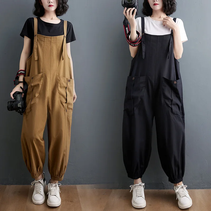 Casual Corduroy Overalls For women With Large pockets Wide legs One-piece retro Lantern Pants Casual Student Trousers