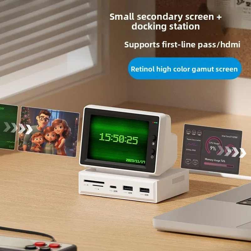 3.5inch IPS Mini Screen AIDA64 Mini PC CPU RAM HDD Data Monitor Display Sub Screen with USB C Hub for Laptop PC MacBook