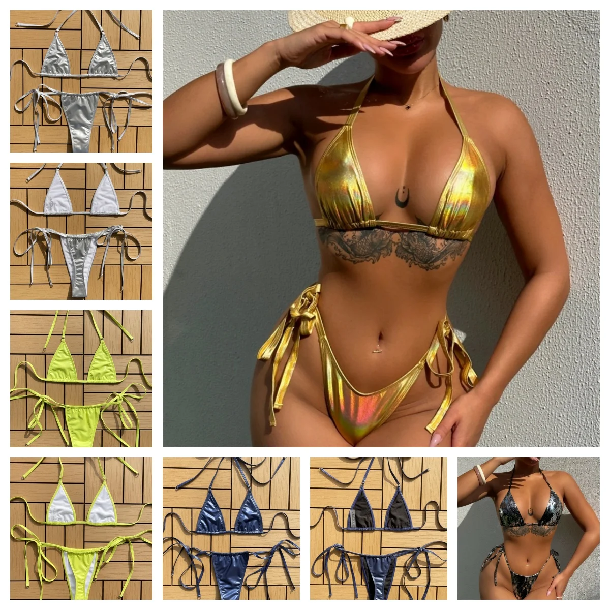 Zomer Mode Strand Nieuwe Effen Kleur Bikini Lederen Stof Touw Badpak Mujer Biquini