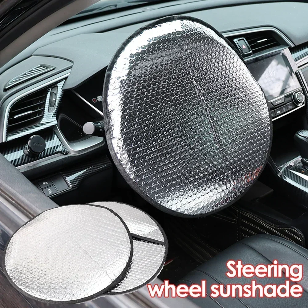 Car Steering Wheel Cover Car Steering Wheel Sun Shade Double Thick Sun Protection Foldable Anti-uv Sunscreen Car Supplies Silver