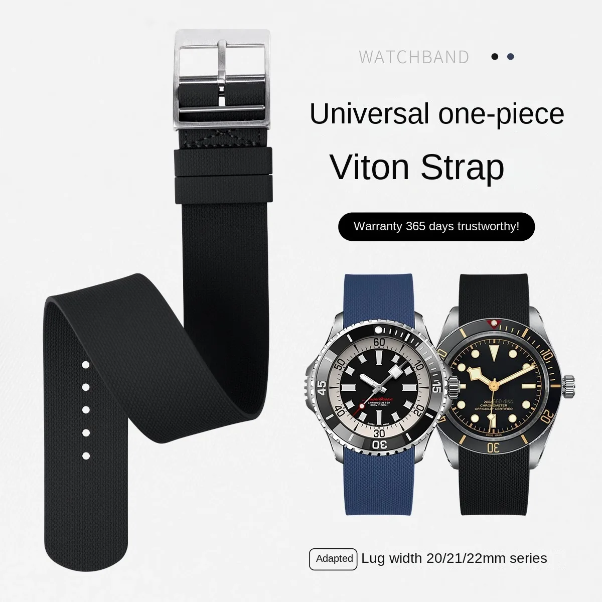 Fit For Tudor Style Ranger Rolex Daytona Fluororubber Watch Strap 20mm 21mm 22mm  Waterproof Super Soft FKM Belt  Watch Band