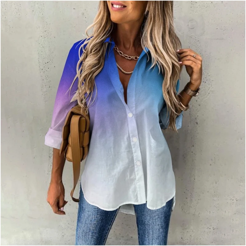 New women\'s shirt top gradient color pattern personalized fashion elegant commuting style shirt street trend top for women