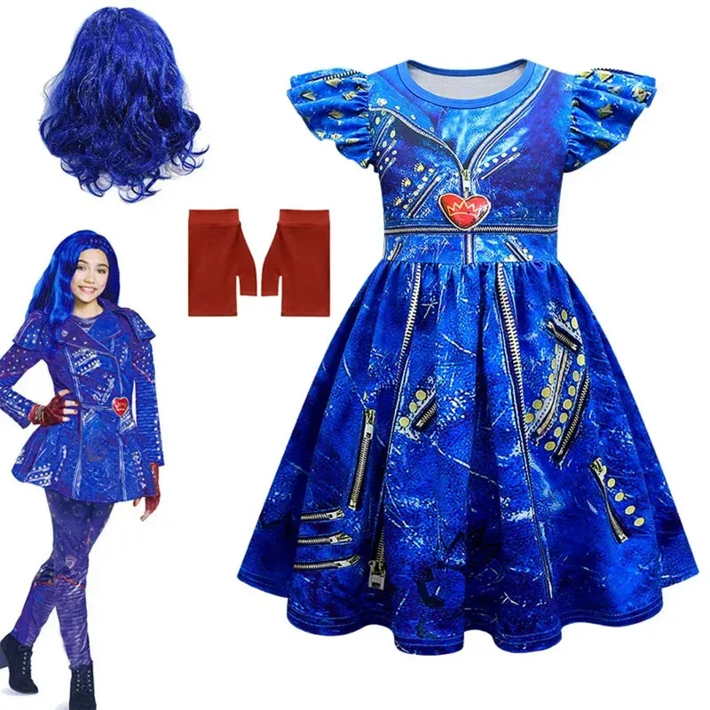 

blue Audrey Costumes Girl Halloween Costumes Kids Party Evie Descendants Mal Cosplay dress Carnival Party Girls Costumes 3-14Y