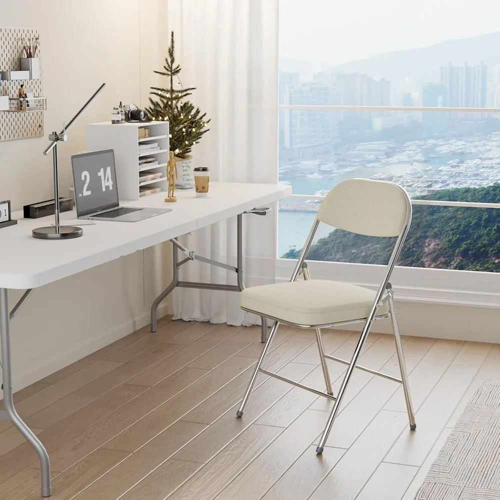 

4 Pack Folding Chairs with Padded Seat & Backrest, Metal Frame, Durable Corduroy Fabric, 350 lbs Capacity, Set of 4