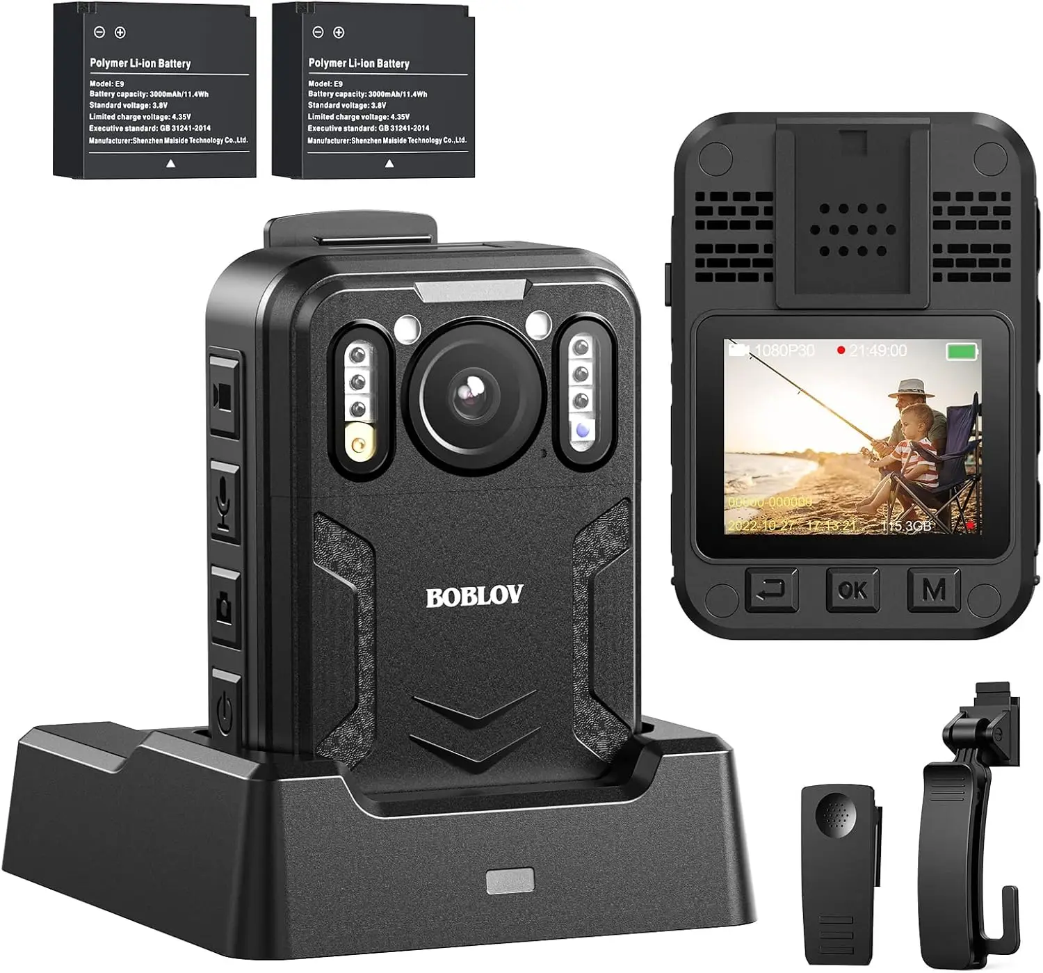 BOBLOV B4K2 4K  Body Worn Camera 128/256GB GPS Dual 3000mAh Batteries 12Hrs Recording Time Video Recorder with Charging Dock