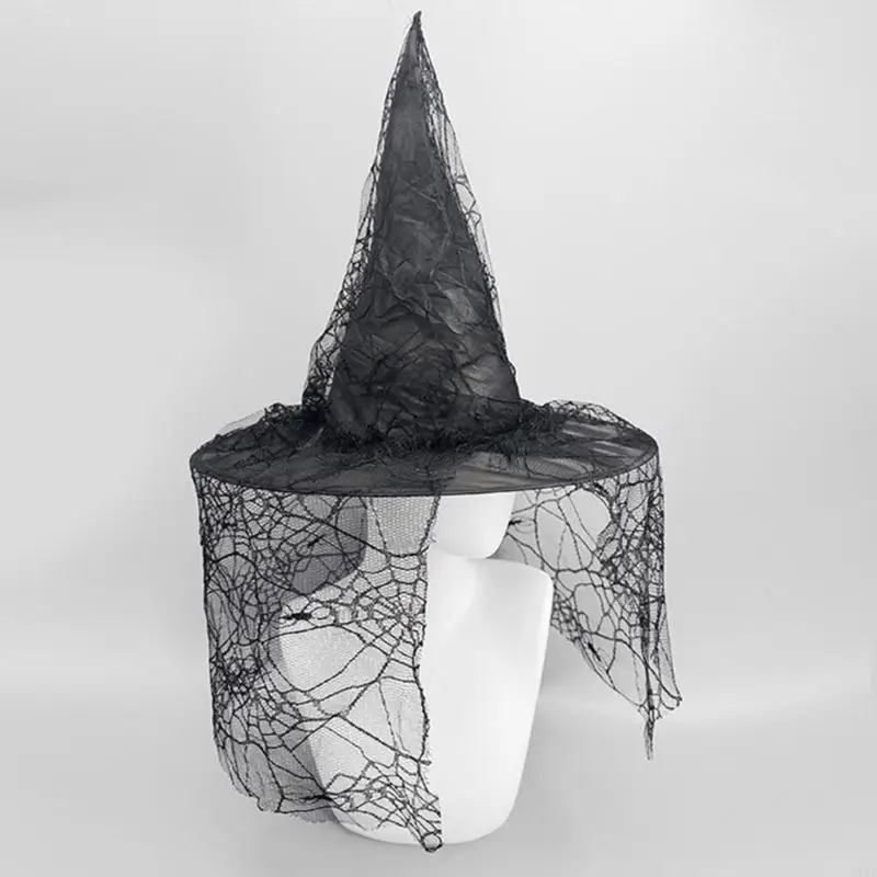 Heksenhoed kostuum voor dames heren tieners voor Halloween Party Cobweb Sheer