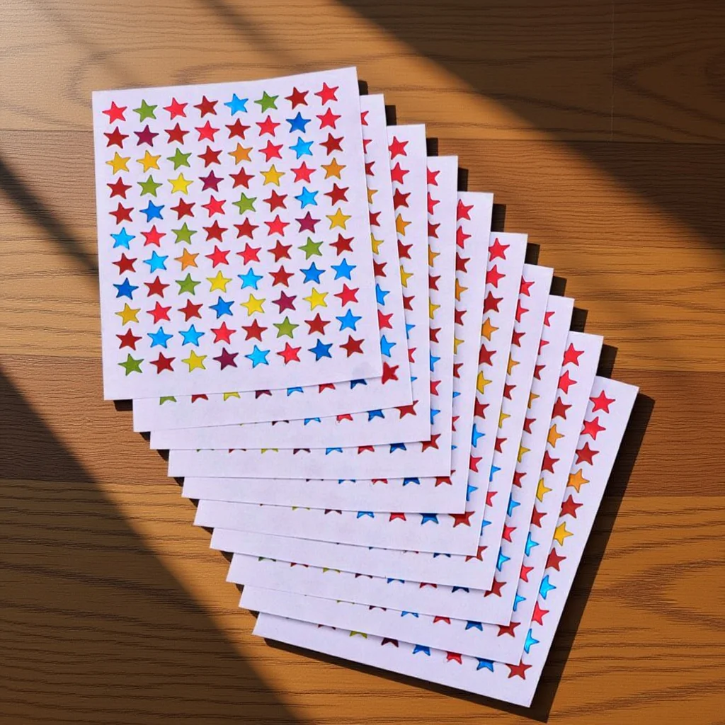 สติกเกอร์รูปดาว 10 ชิ้น แผ่นรางวัล สติกเกอร์สีสันสดใส แผนภูมิส่งเสริมกำลังใจสำหรับครู ห้องเรียน บ้าน สำนักงาน งาน DIY ติดตามความสำเร็จ