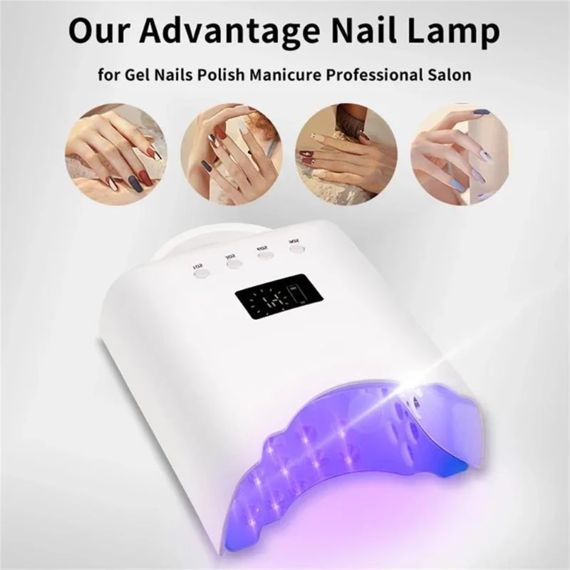 Lámpara de curado de uñas UV inalámbrica y recargable, 78W, con 4 pantallas LCD, temporizador, Sensor automático para todos los tamaños de manos y longitudes de las uñas