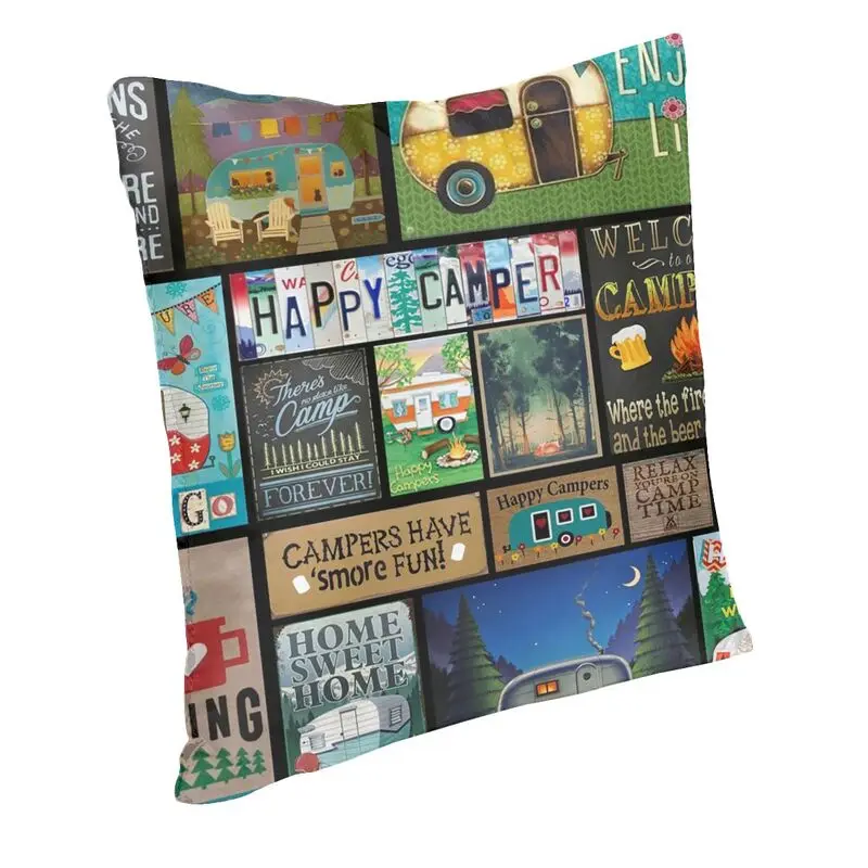 Camping Cushion Cover 45x45cm Home Decorative 3D Printing Happy Campers TL Throw Pillow for Living Room Two Side