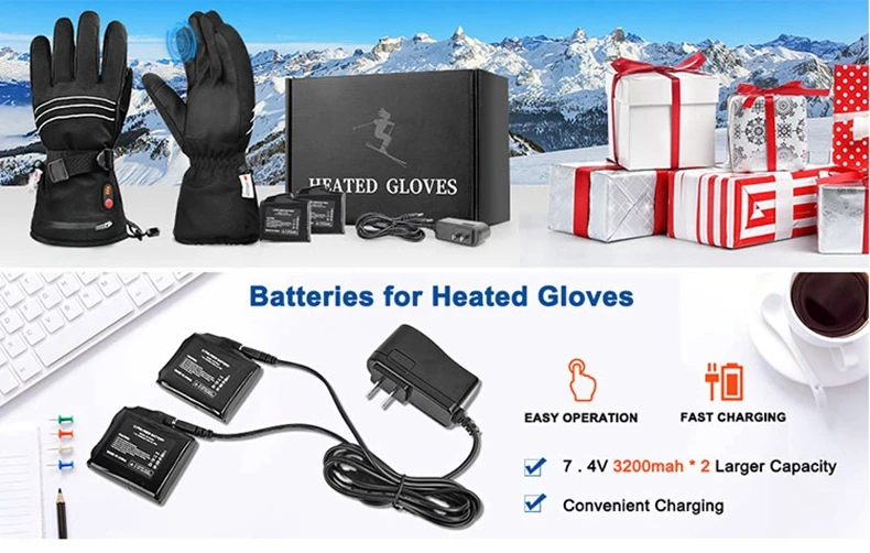 Homens mulheres à prova dwaterproof água bateria recarregável snowboard motocicleta corrida ciclismo inverno esqui luvas aquecidas elétricas