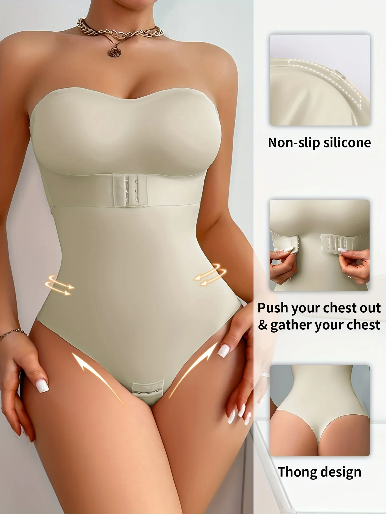 Women's Full-Body Shaping Bodysuit | Non-Slip Silicone Lining,Tummy Control, Push-In Bra & Thong Design Seamless  Ready-to-Wear