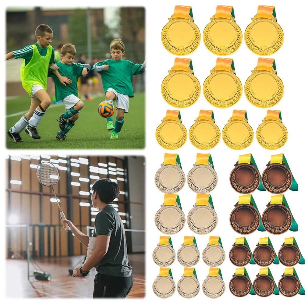 10Pcs Gold/Silver/Bronze Medal Sports Rewards with Neck Ribbon Students Rewards Competition Prize Medals for Marathon Ball Games
