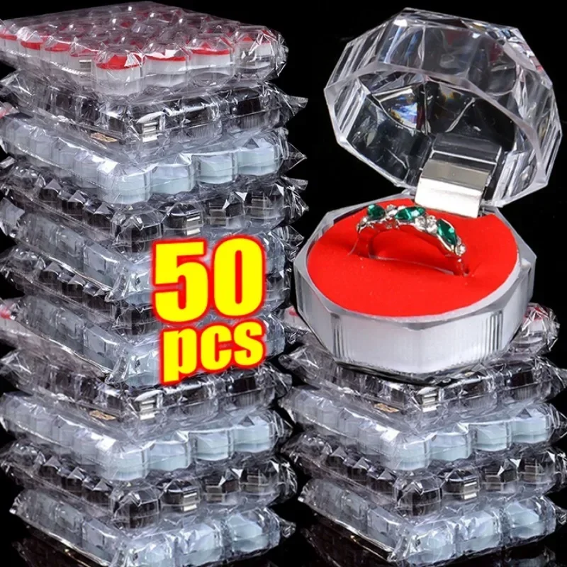 1/50pcs Crystal Transparent Rings Earrings Display Boxes Wedding Ring Box Jewelry Boxes and Packaging Jewelry Organizer Gift Box