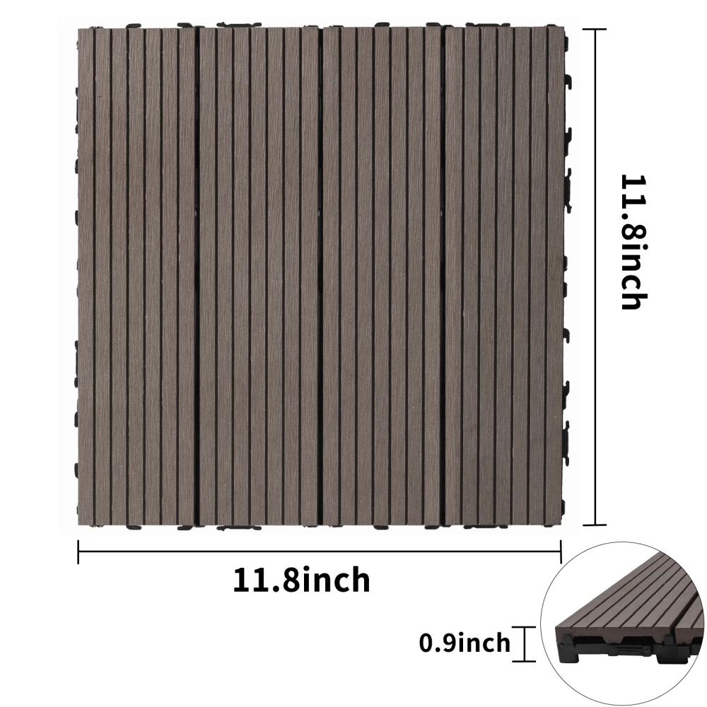 Wood Plastic Composite Deck Tiles Set of 20, Sustainable Composite Decking Resist Rust,Water, Weather,  Ideal,Light Coffee Color