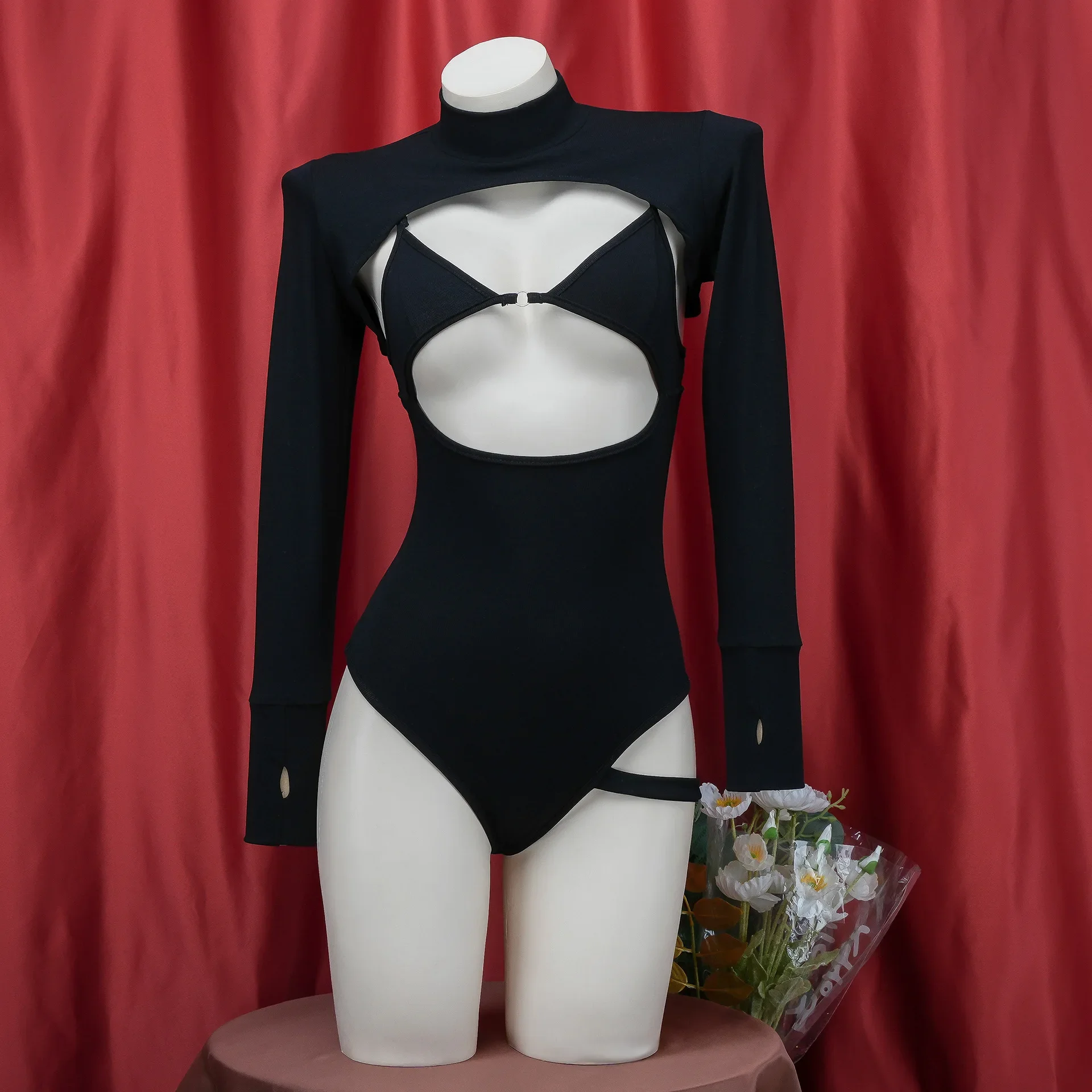 

Anime Black Hollow Swimsuit Women Bodysuit Cosplay Costume Sexy Backless Swimwear with Cover-up Girls Underwear Role Play Outfit