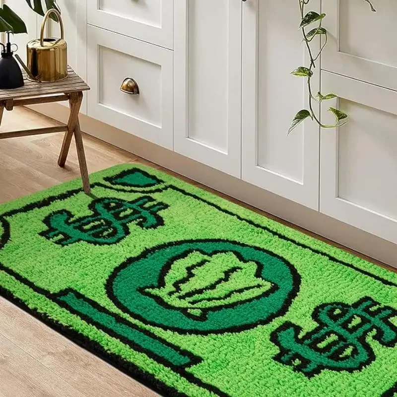 Vikama faux cashmere dollar cartoon foot mat green non-slip cute bedside rug living room carpet