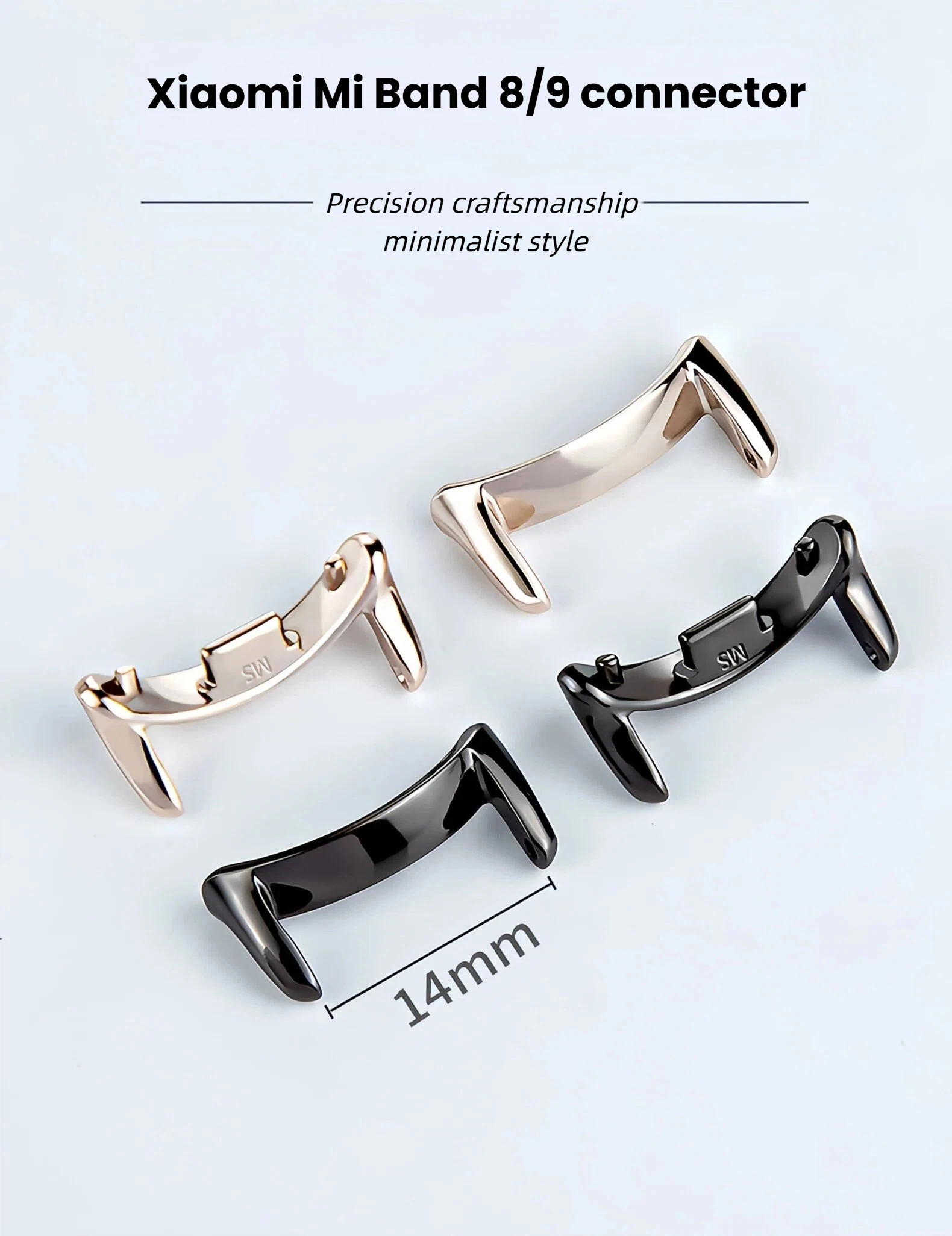 1Pair Stainless Steel Connector for Xiaomi Band 10 9 Pro 8 Strap Adapter 12mm 14mm Quick Release Watchband Linker Accessories