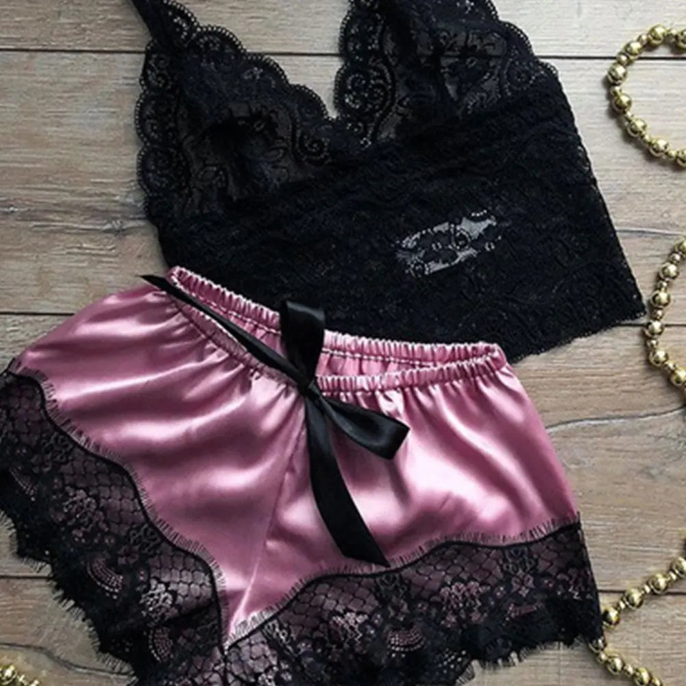 Conjunto Lingerie de pijamas feminino, tops e shorts, pijama babydoll, roupas íntimas, pijamas, 1 pc