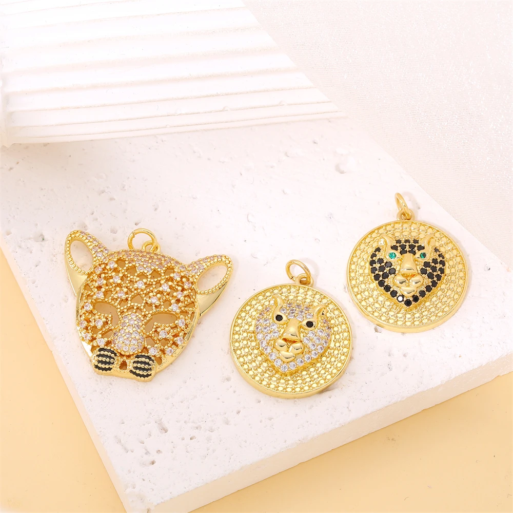 HUAMI Personality Tiger Leopard Cross Round Daisy Colour Crystal Flower Pearl Angel Pendant Necklace Copper Jewelry Accessories